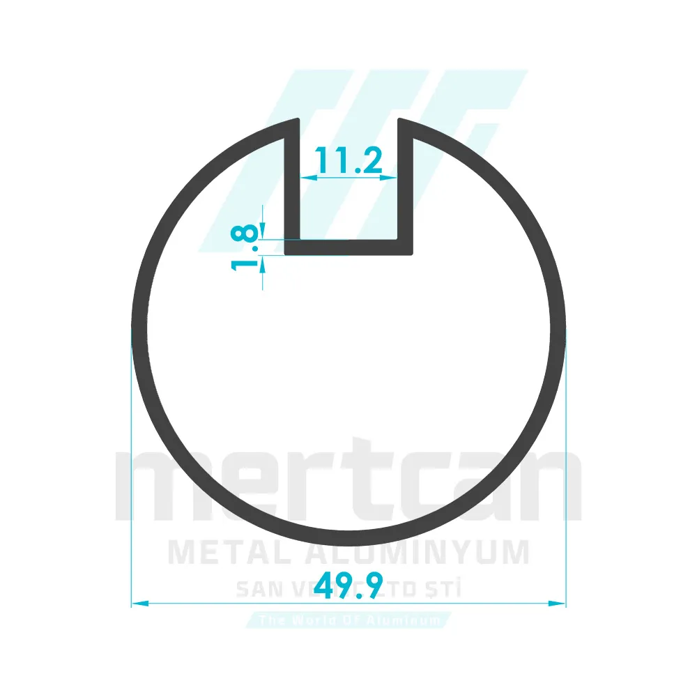 Ø 50 x 1.8 mm Glass Channel Aluminum Round Tube