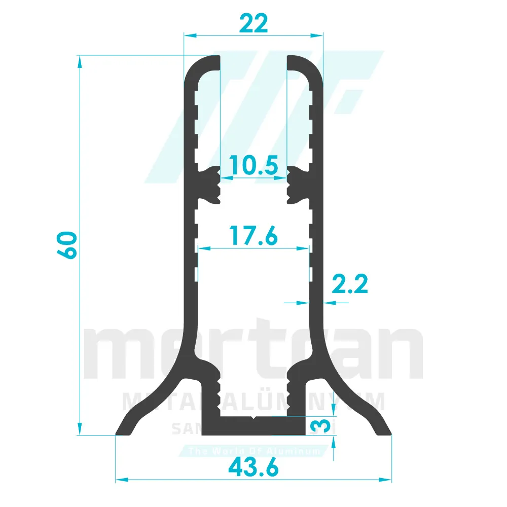 10mm Glass Double Sided Base Profile (H:60mm)