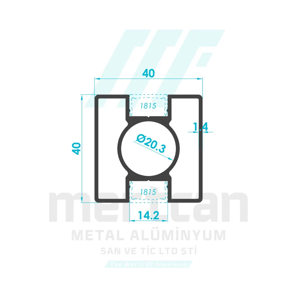 40x40 mm x 1.4 mm Double Grooved Square Post Profile
