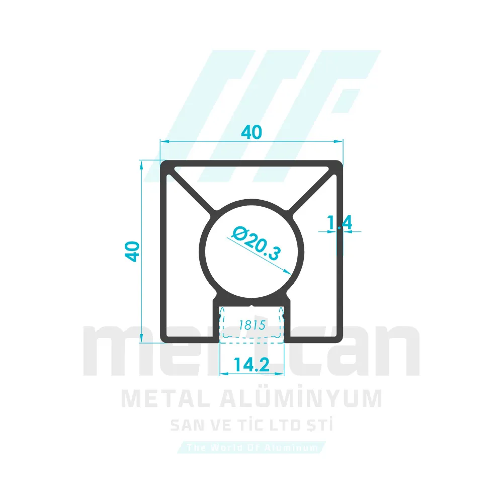 40x40 mm x 1.4 mm Single Grooved Square Post Profile
