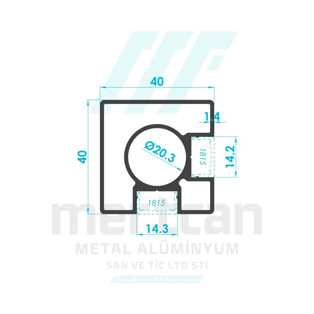 40x40 mm x 1.4 mm Double Grooved Square Post Profile