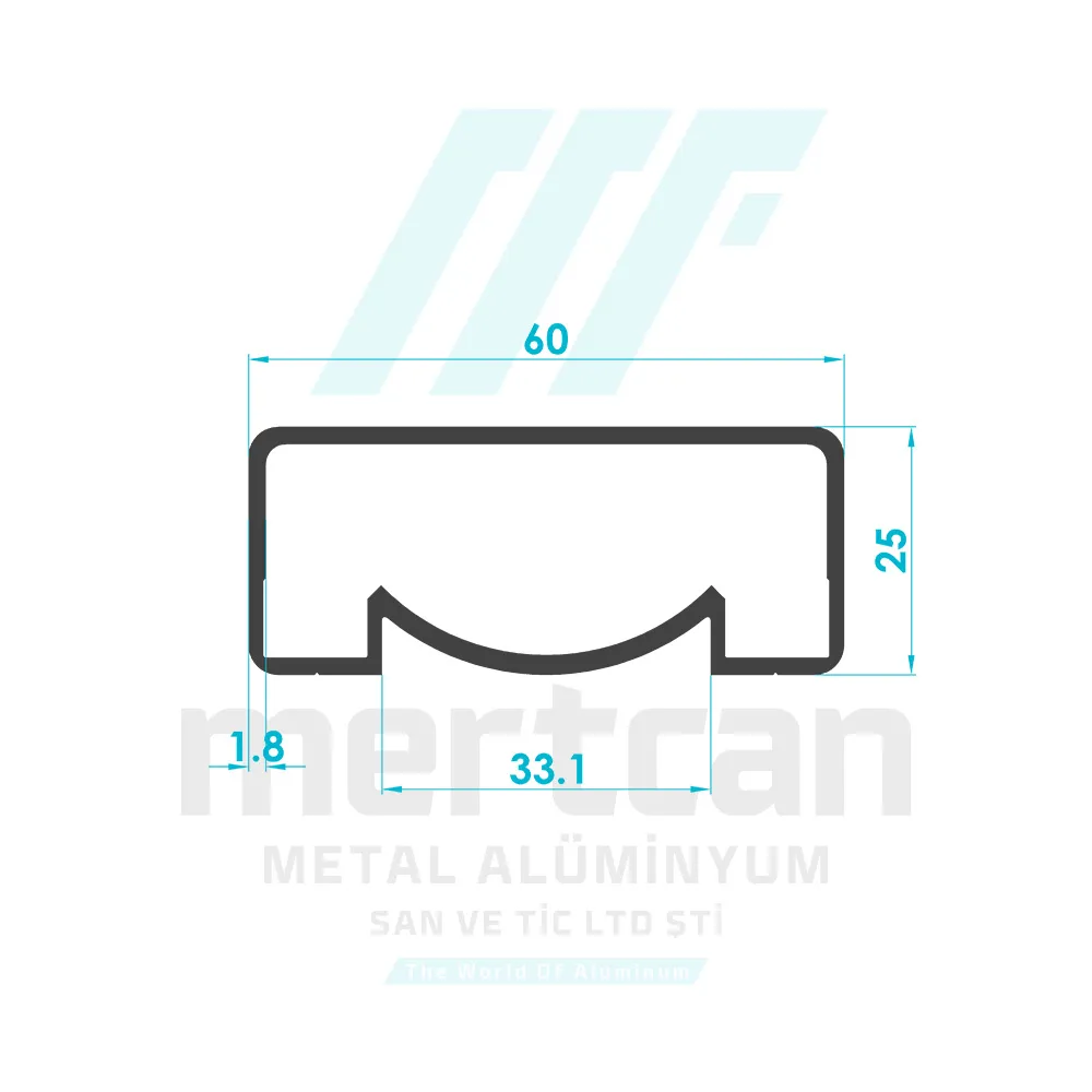 25x60 mm Articulated No Glass Channel Handrail Profile