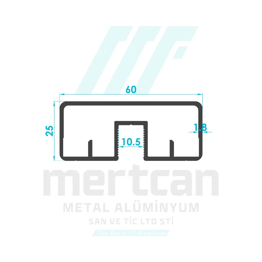 25x60 mm Fixed Center Glass Channel Handrail Profile