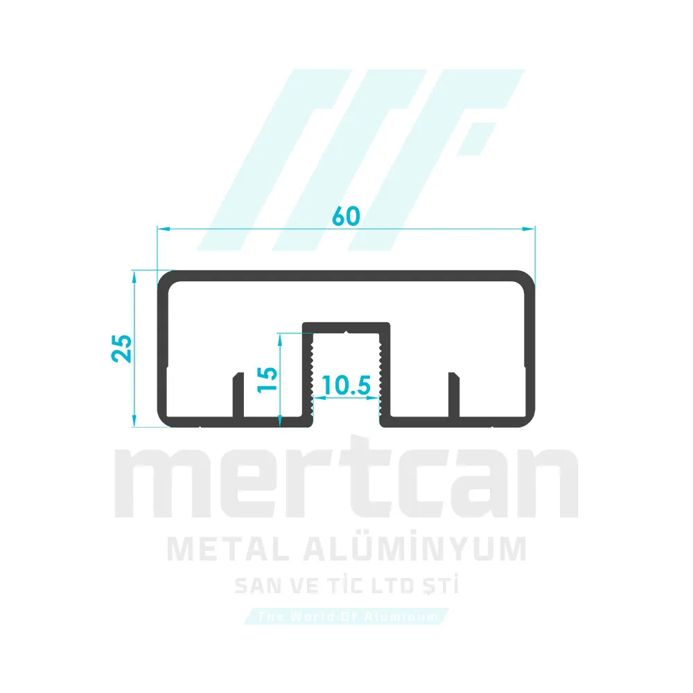 25x60 mm Glass Top Profile (for 10mm Glass)