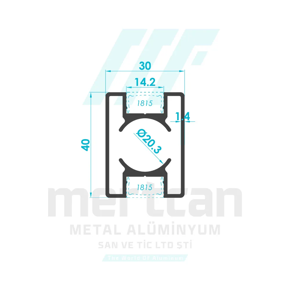 30x40 mm x 1.4 mm Double Grooved Square Post Profile