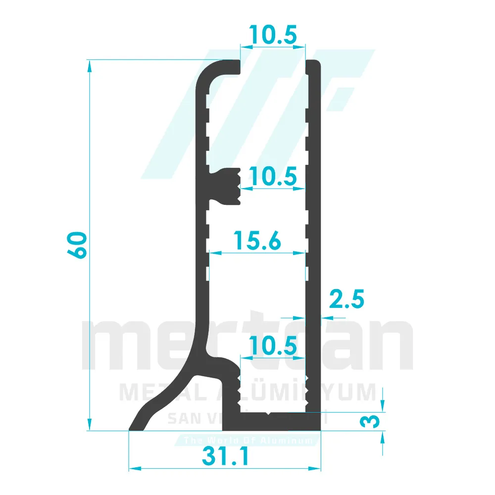 10mm Glass Single Sided Base Profile (H:60mm)