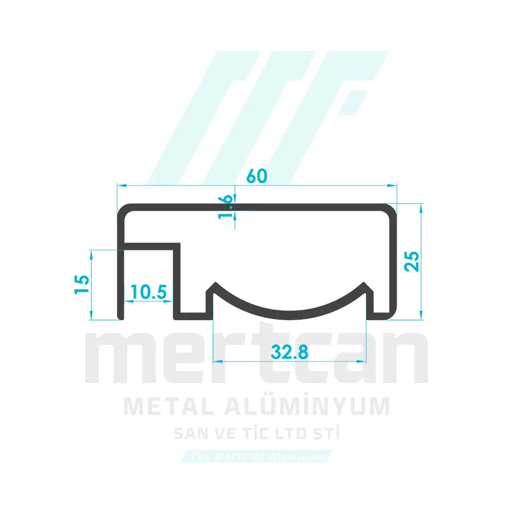 25x60 mm Articulated Front Glass Channel Handrail Profile