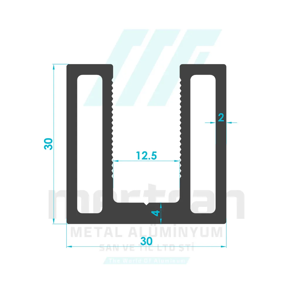 30x30 mm Glass Top Profile (for 12mm Glass)