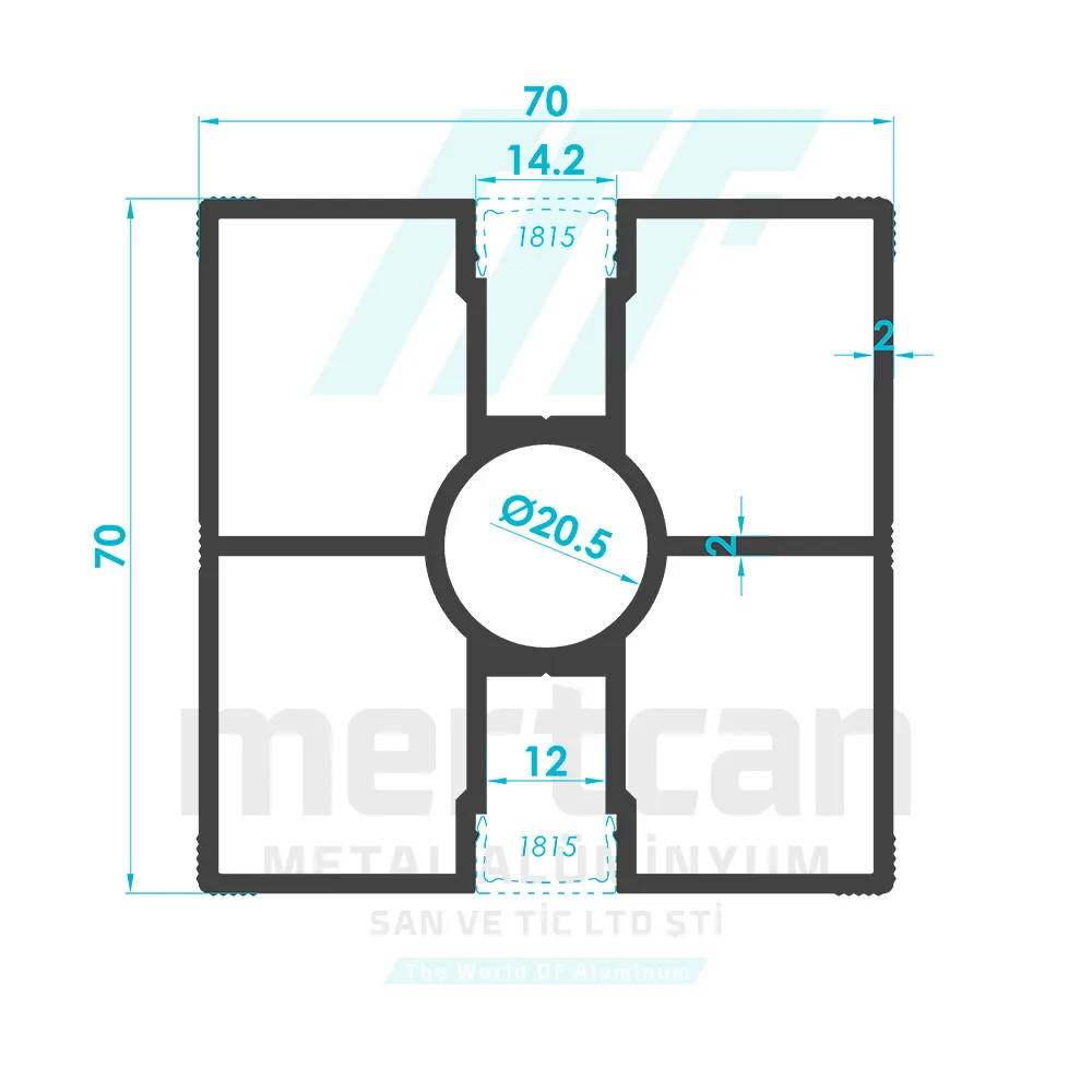 70x70 mm Square Post Profile