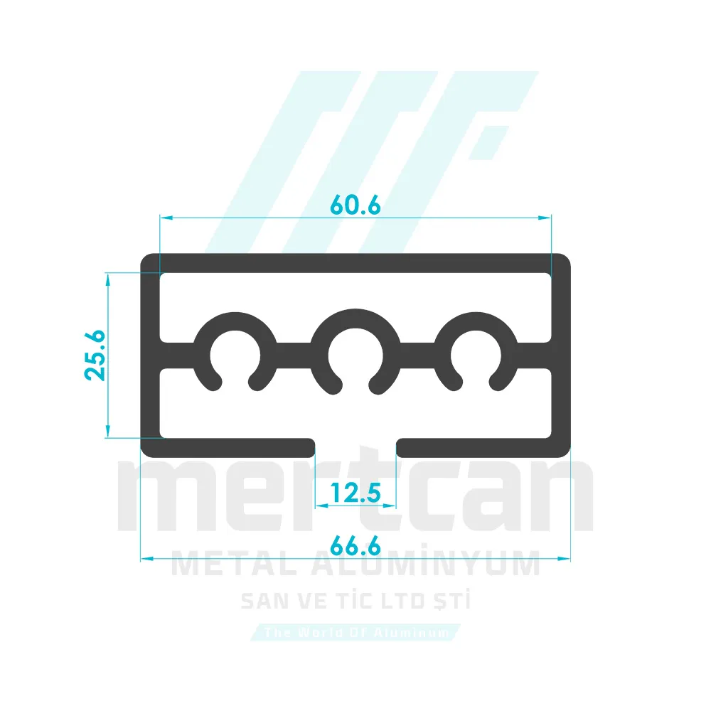 25x60mm Internal Hole Center Glass Channel Wall Flange Profile