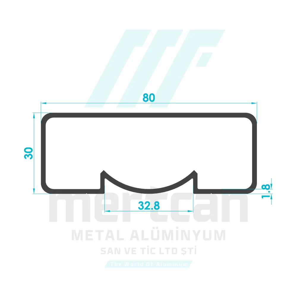 30x80 mm Articulated No Glass Channel Handrail Profile