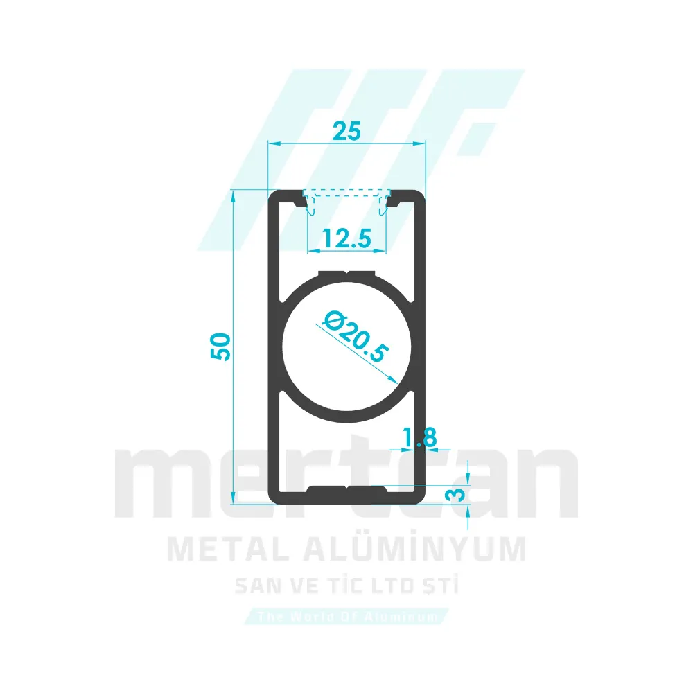 25x50 mm Narrow Square Post Profile
