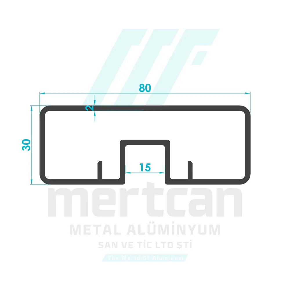 30x80 mm Fixed Center Glass Channel Handrail Profile