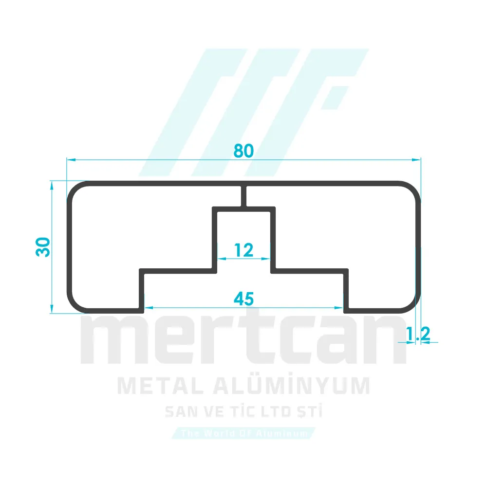 30x80 mm Threaded Rod Compatible Center Glass Channel Handrail Profile