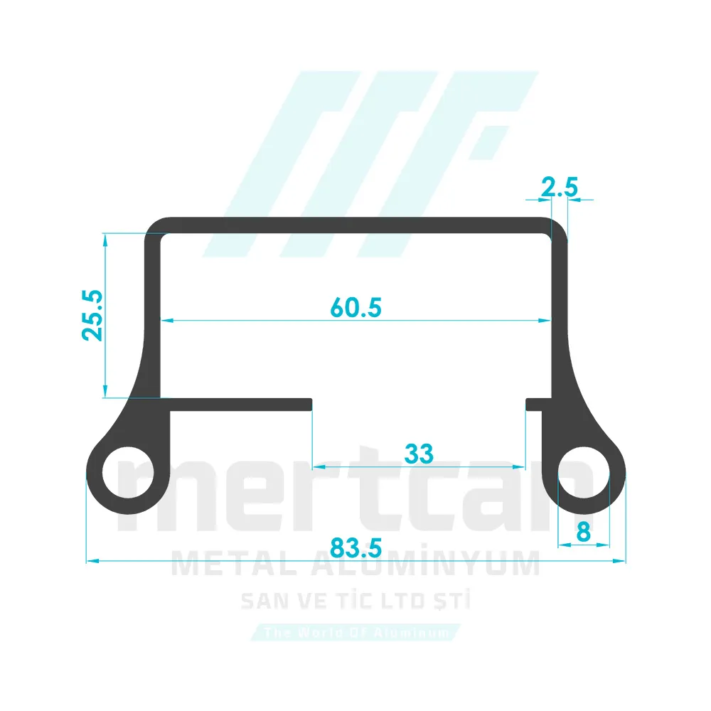 25x60mm External Hole Glass Channel Wall Flange Profile