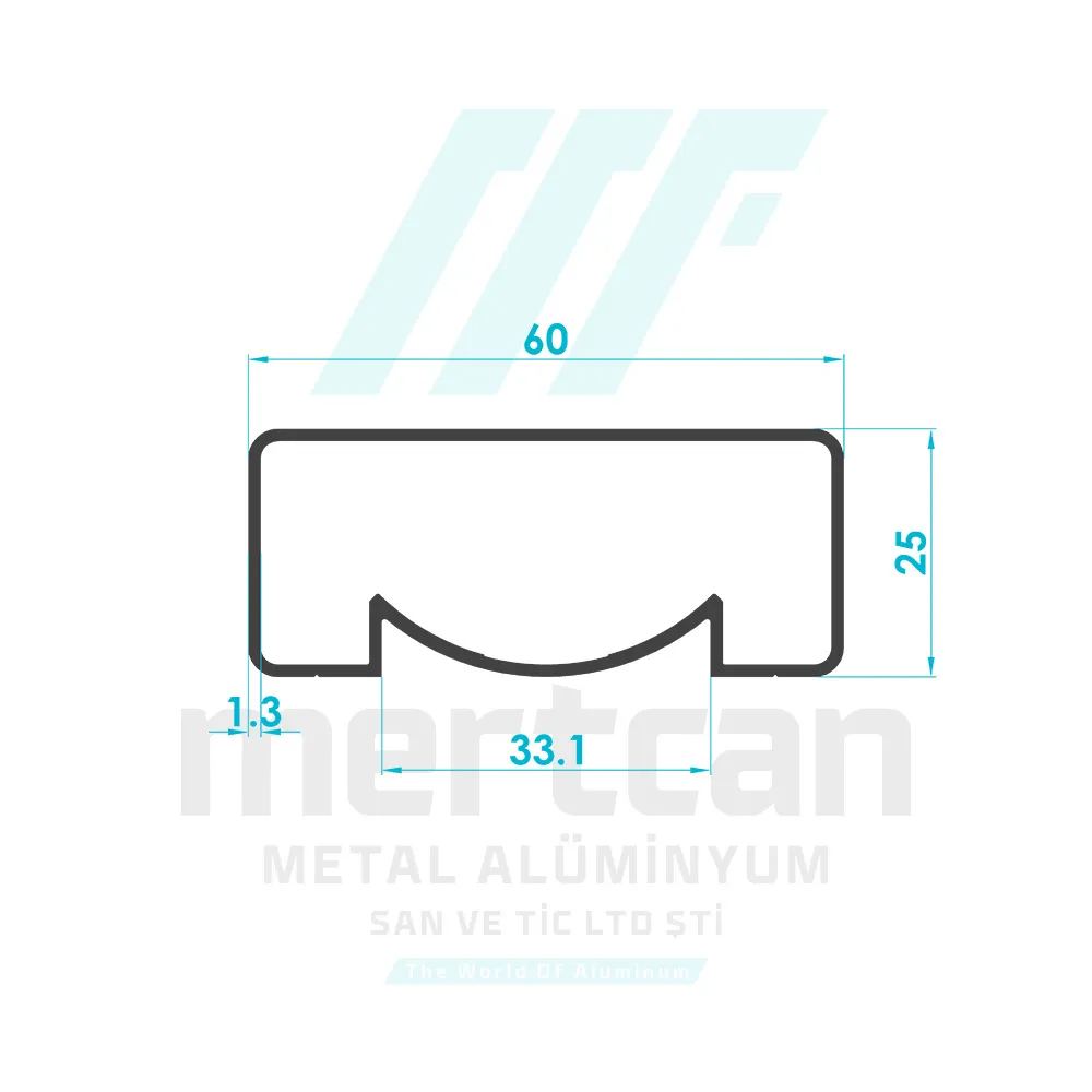 25x60 mm Articulated No Glass Channel Handrail Profile