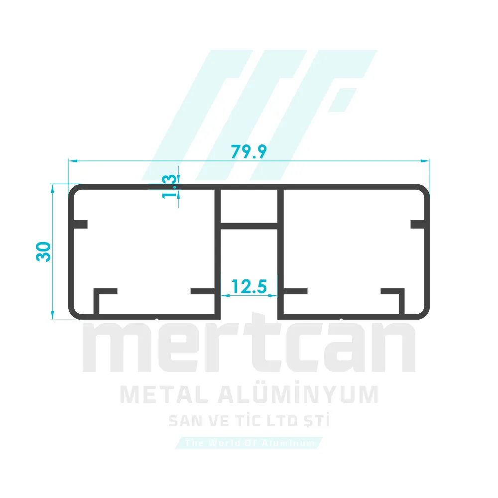 30x80 mm Fixed Center Glass Channel Handrail Profile