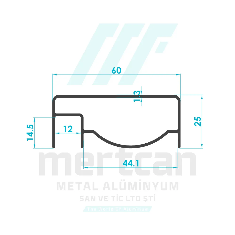 25x60 mm Articulated Front Glass Channel Handrail Profile