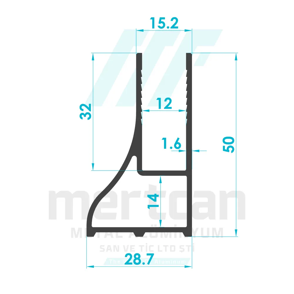 12mm Glass Single Sided Base Profile (H:50mm)