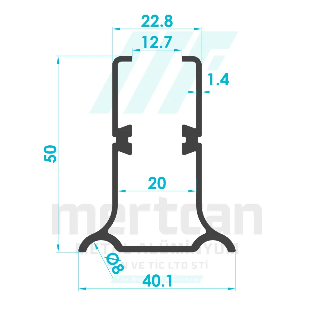 12mm Glass Double Sided Base Profile (H:50mm)