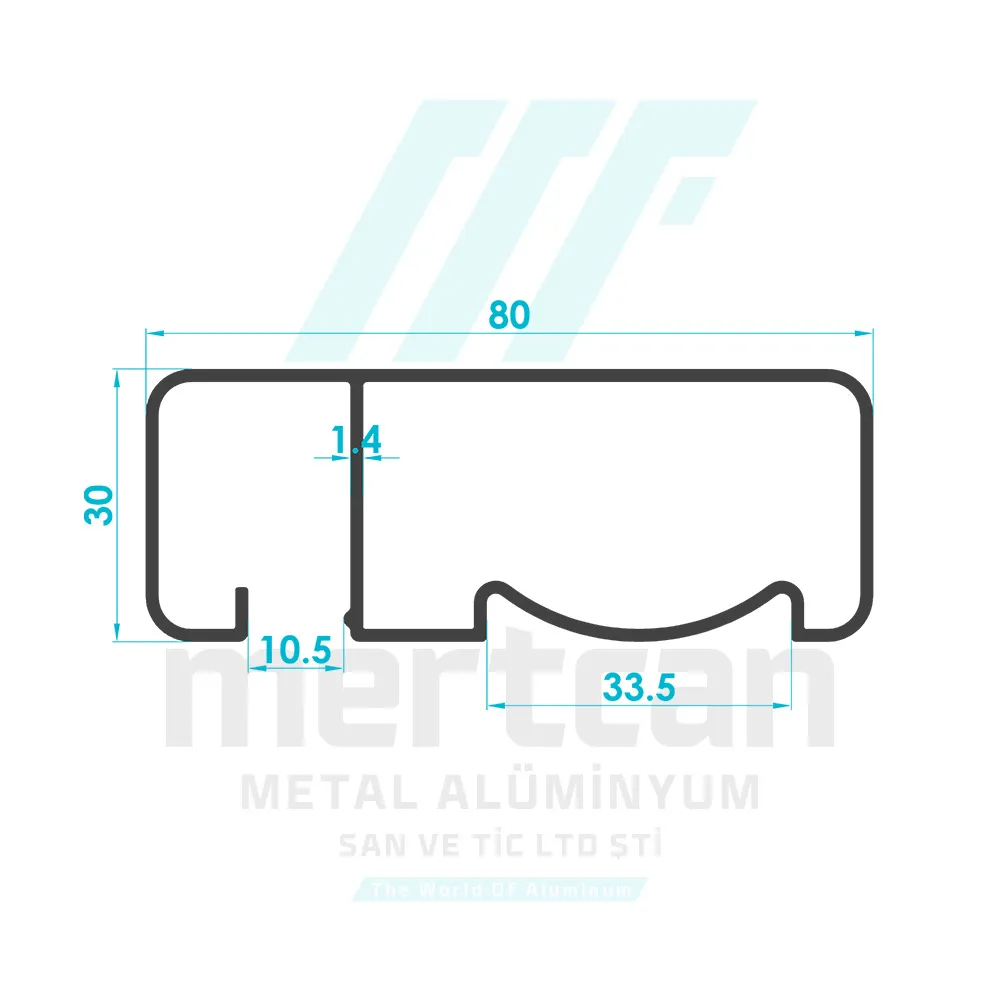 30x80 mm Articulated Front Glass Channel Handrail Profile