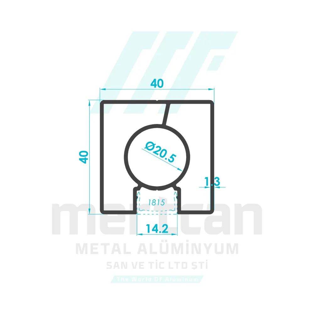 40x40 mm x 1.3 mm Single Grooved Square Post Profile