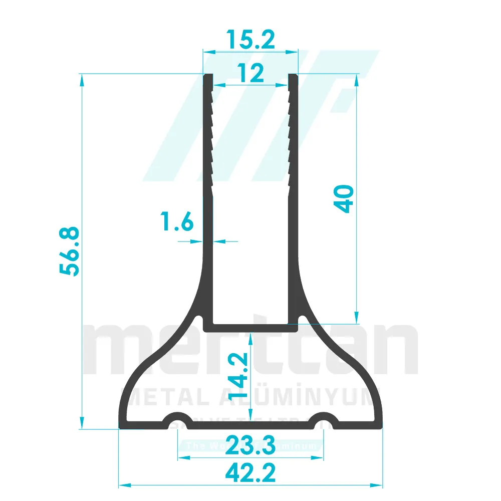 12mm Glass Double Sided Base Profile (H:57mm)