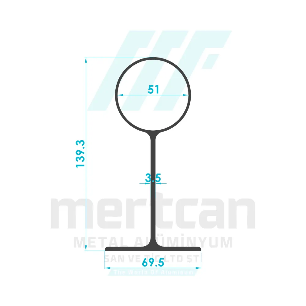 50mm Long T Connection Profile